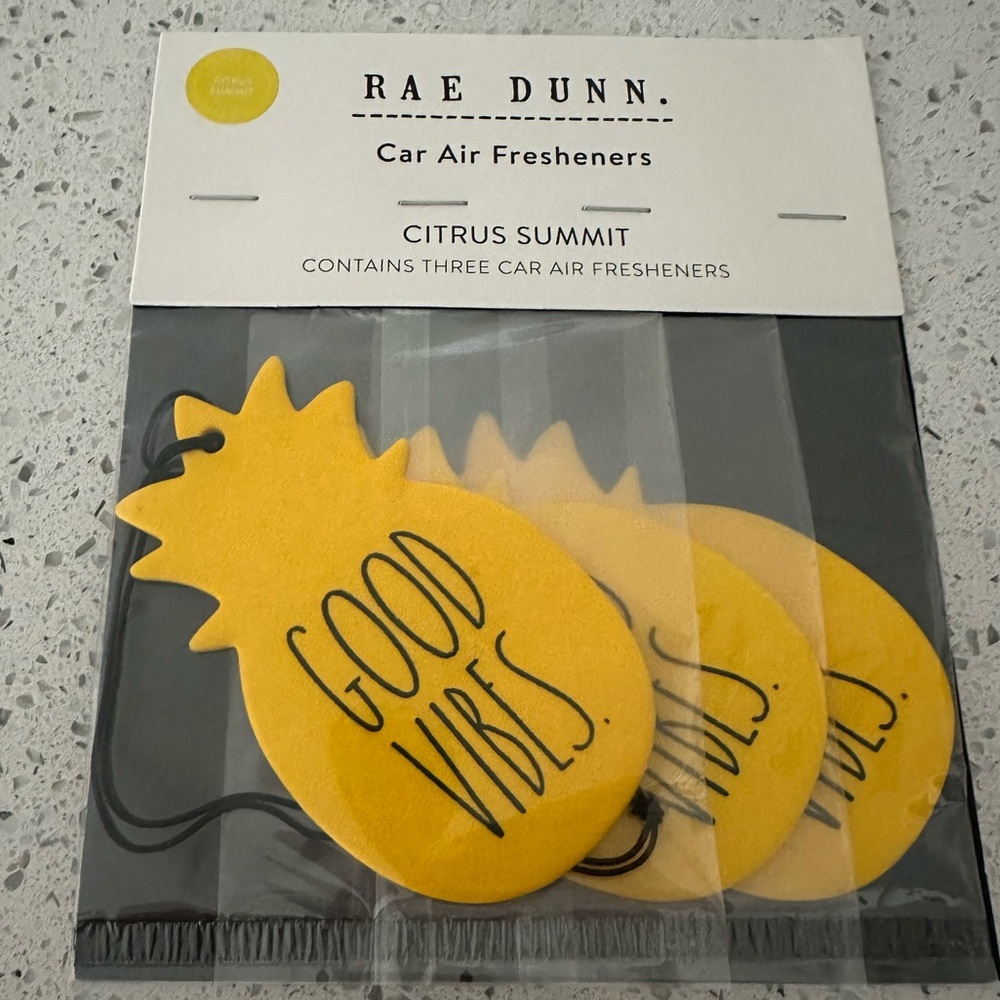 Rae Dunn Good Vibes Pineapple Car Air Fresheners Citrus Summit Scent 3-Pack
